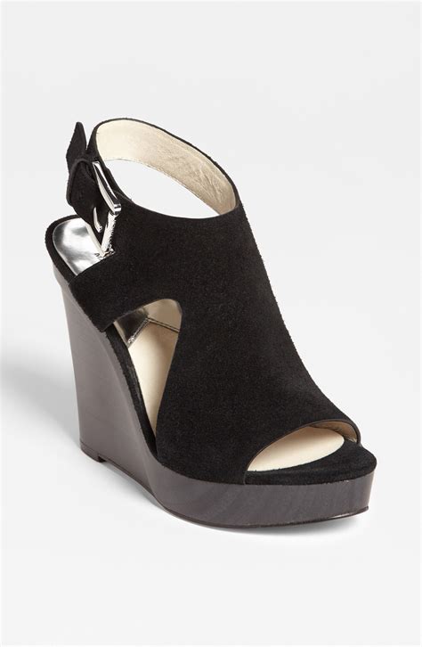 black wedges michael kors|Michael Kors suede wedge sandals.